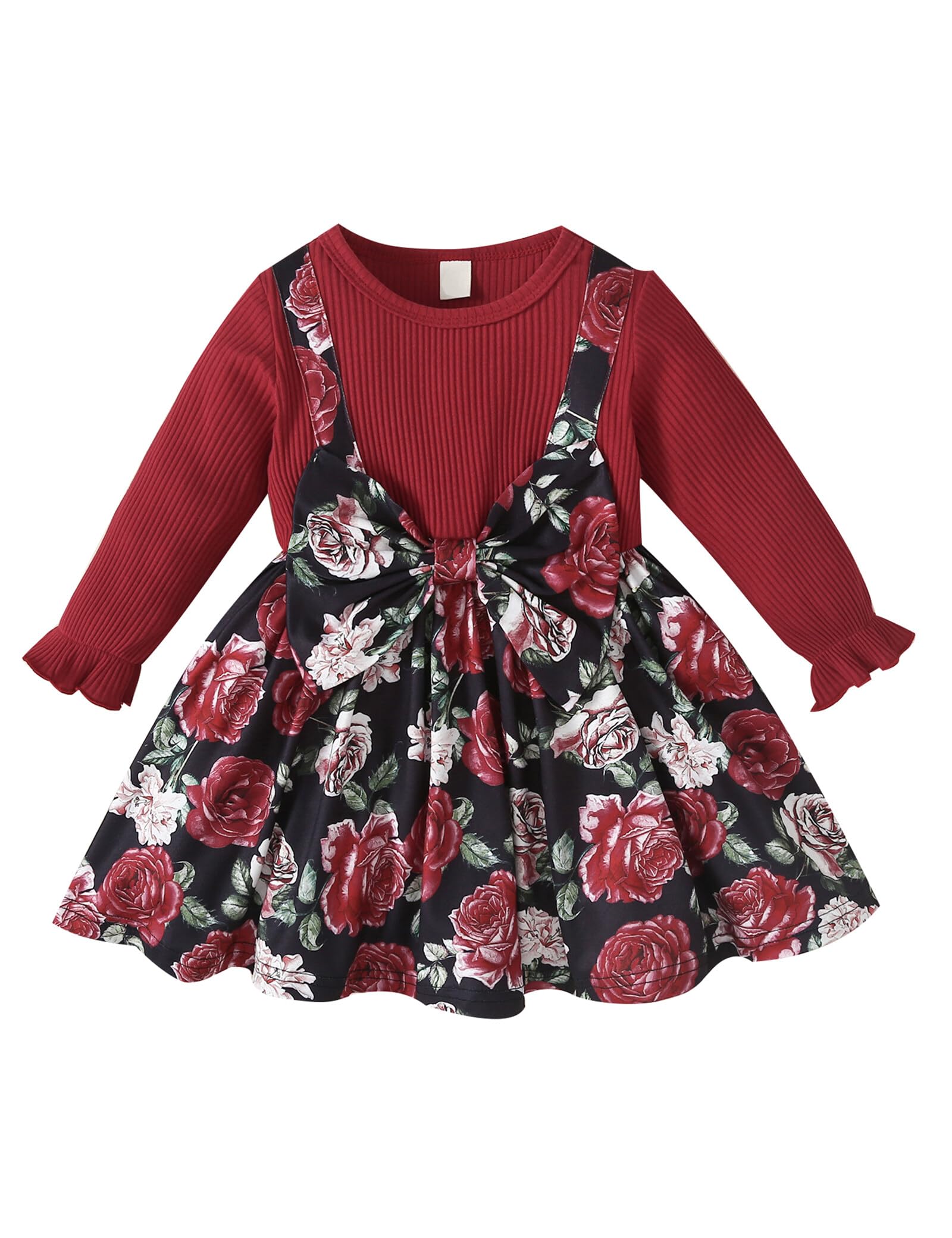puseky Bebé Niñas Vestido Ruffle Manga Larga Lazo Lindo Animal Imprimir Empalme Vestido Casual Dress
