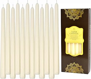 12 Pack Ivory Taper Candles - Taper Candles 10 Inch Smokeless & Unscented - 8 Hours Long Burning - Hand Poured Tall Candlesticks - Ideal for Wedding, Party, and Home Décor