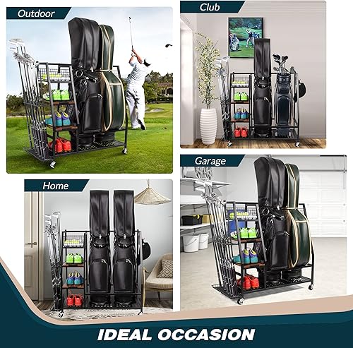 Miniatura 5 de Sttoraboks Organizador de almacenamiento de bolsas de golf, estante para bolsas de golf para 23 bolsas de golf y accesorios de equipo de golf,