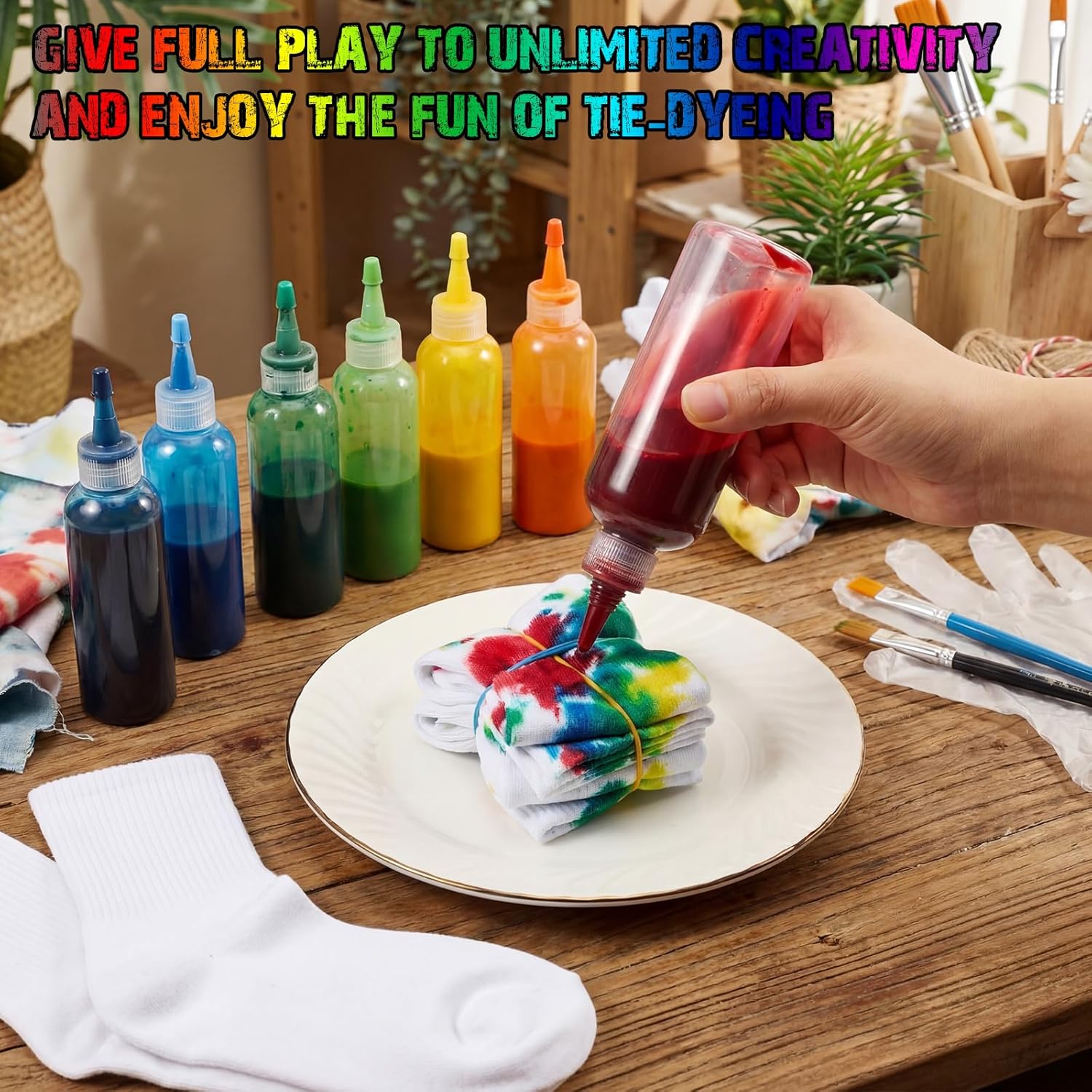 Syhood White Cotton Crew Socks for Tie dye Party Casual Soft Cushion Novelty Funny Athletic Socks for DIY Supplies