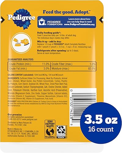 Miniatura 2 de Pedigree Bolsas de comida húmeda para perros con alto contenido de proteínas, con cortes de pollo y pavo en salsa, bolsas de 3.5 onzas, 16 unidades