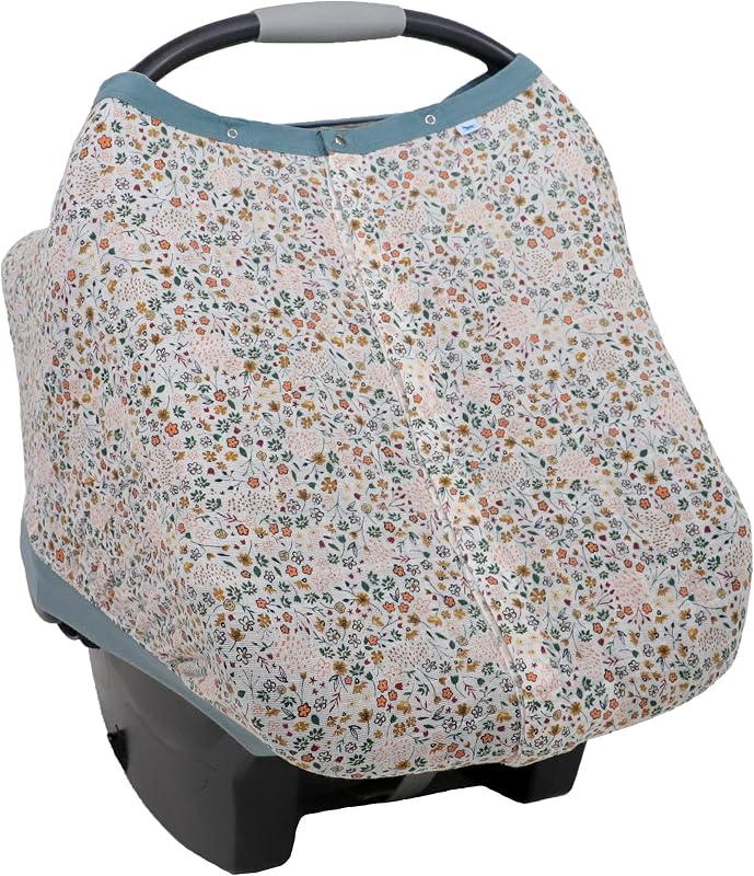 Little Unicorn Baby Car Seat Canopy | Soft & Breathable Muslin Fabric | Magnetic Closure Cover & Universal Fit | for Protection & Privacy | Nursing Cover (Pressed Petals)