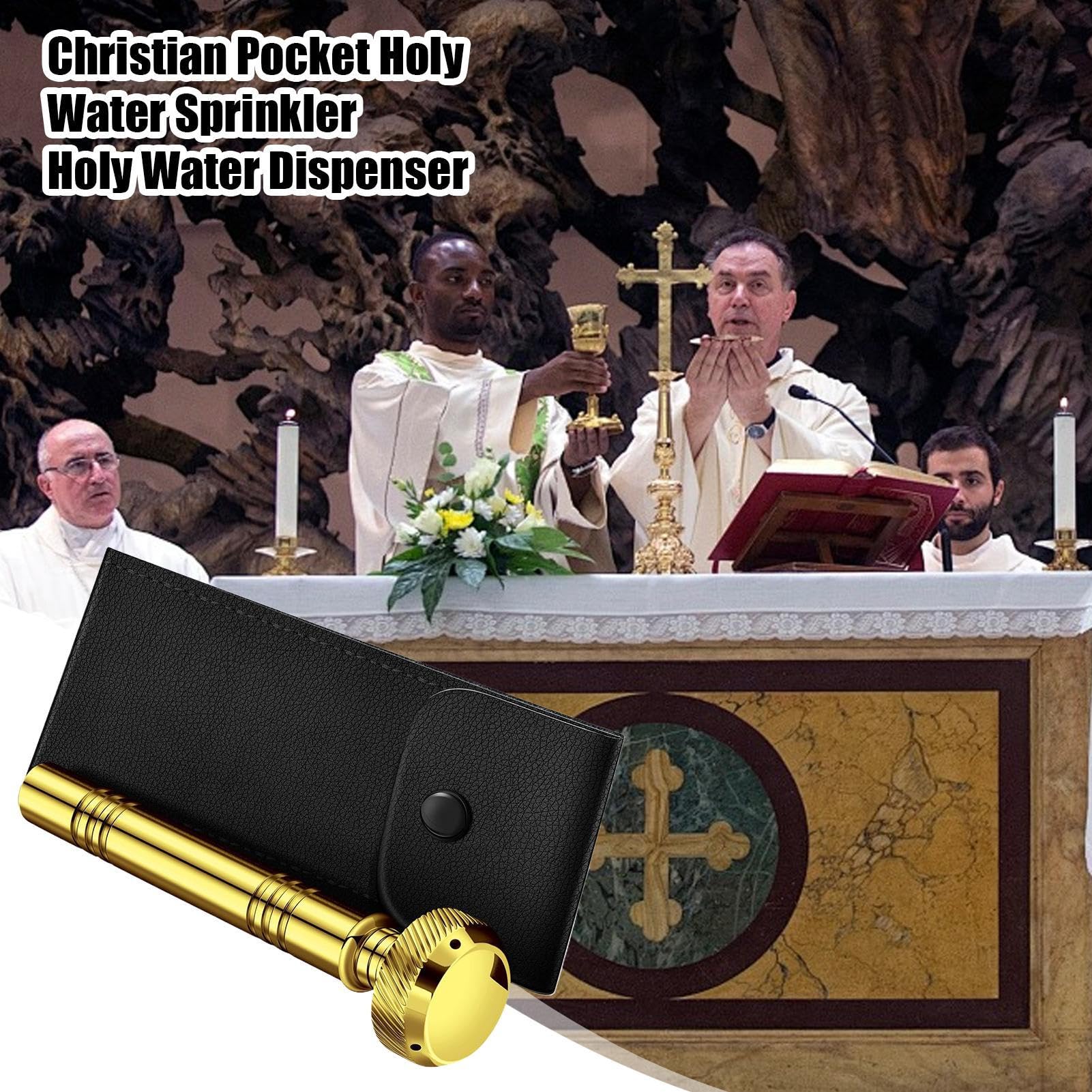 Genérico Contenedor De, Aspersor Religioso Portátil, Herramienta Compacta De Aspergillum | Frasco Dispensador De De Cobre Con De Cuero De PU, Frasco Pequeño Para Uso Religioso D