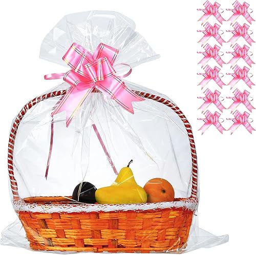 Miniatura 9 de 50 paquetes de bolsas de celofán de 32 x 40 pulgadas para cesta, extra grandes, grandes, grandes, bolsas de celofán transparente enormes para