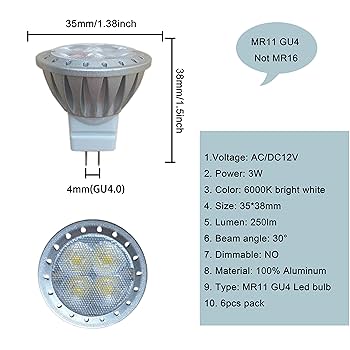 ALIDE MR11 GU4 Led Bulbs 6000K Daylight Cool Bright White 3W