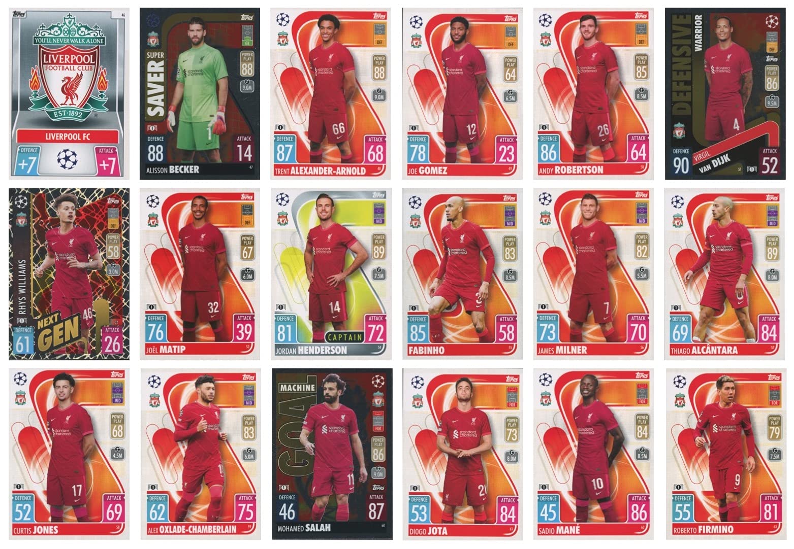 2021/22 Full 18 Card Team Set Liverpool