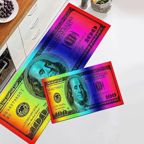 Miniatura 3 de GUBIYU 2 alfombras de billetes de 100 dólares, alfombras de cocina, alfombras de dinero antideslizantes, con parte trasera de goma, tapete para