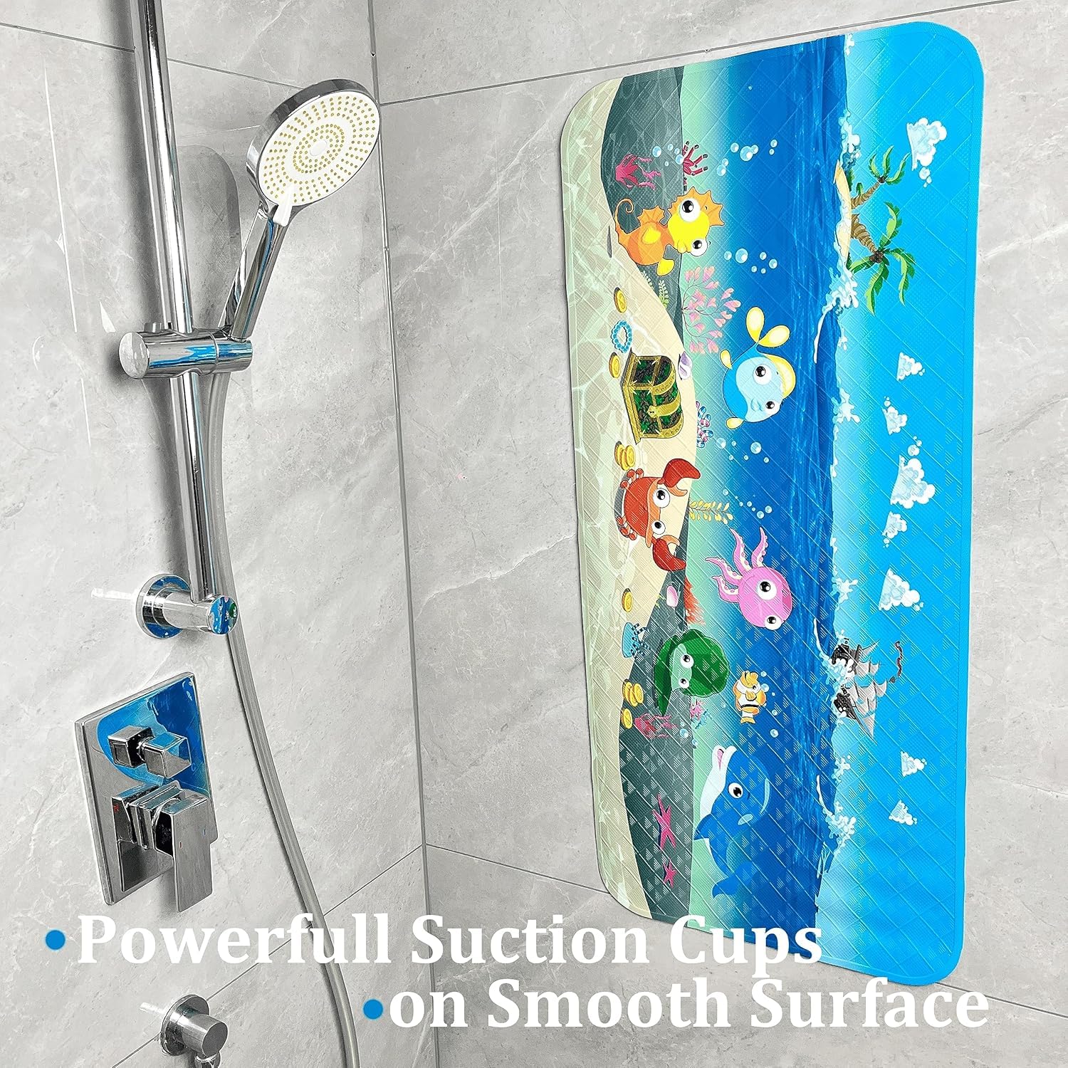 Tappetino Antiscivolo Per Vasca Bambini - 86x39cm, Design Oceano Blu Divertente E Sicuro