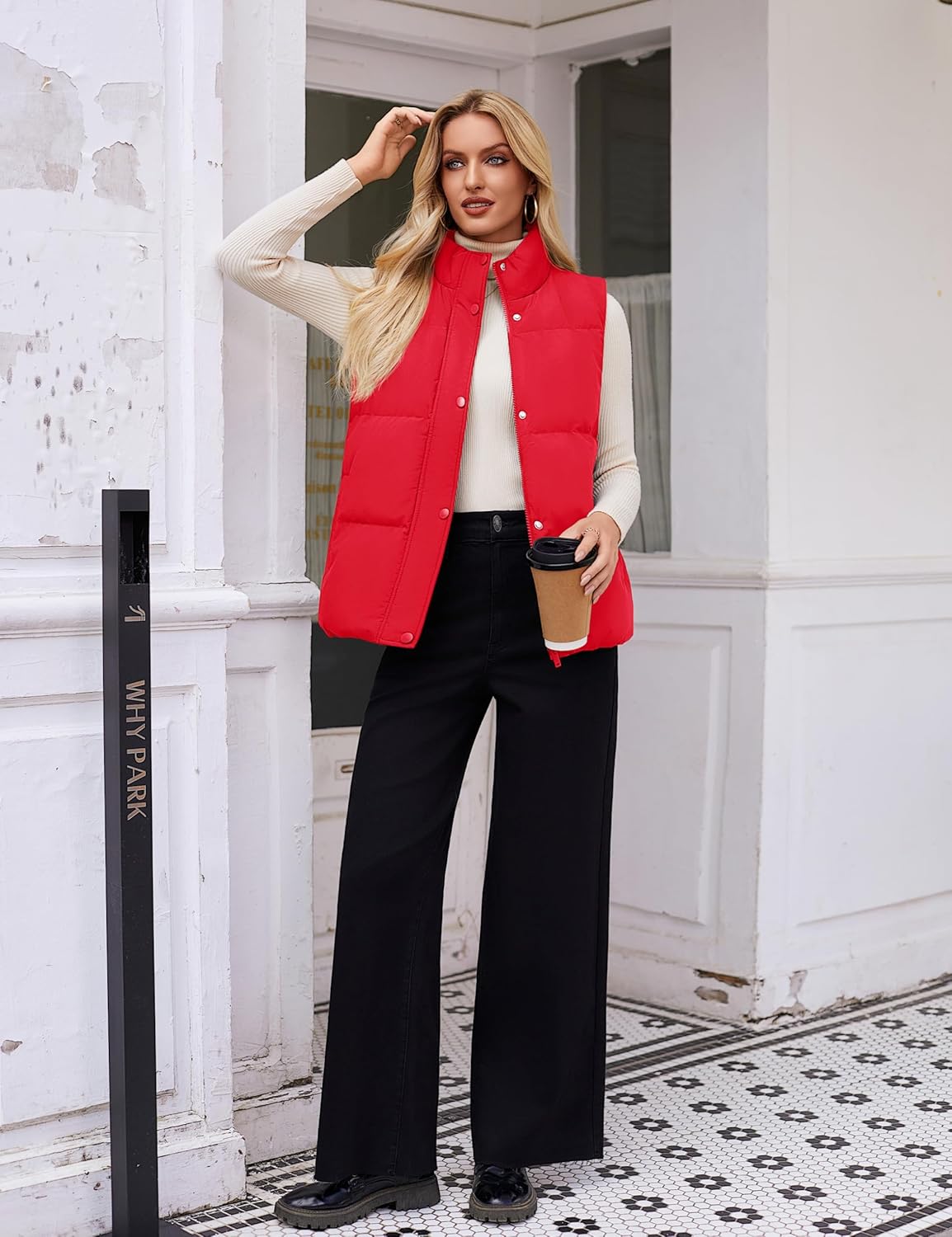 YUCOLEN Down Puffer Vest for Women Warm Winter Quilted Padded Puffy Vests with Pockets Stand Collar Zip Up Coat - Image 9