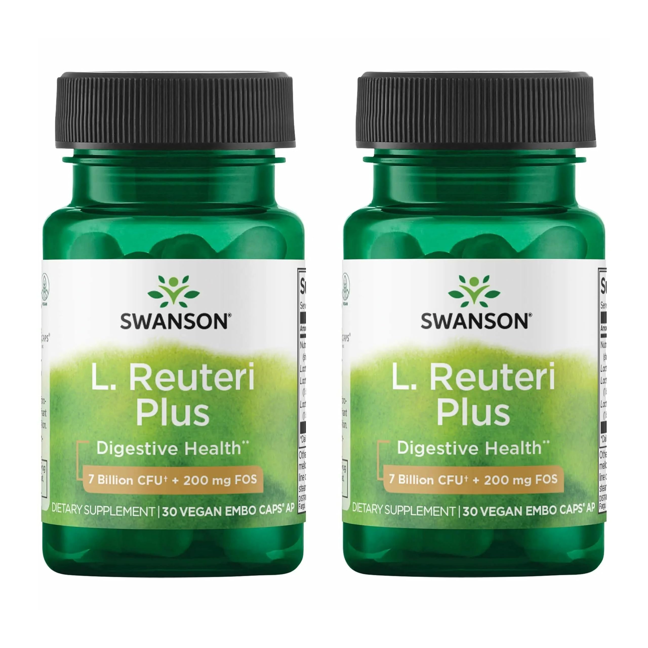 Swanson L. Reuteri Probiotic with Prebiotic for Gut Health, 7 Billion CFU 30 Count (Pack of 2)