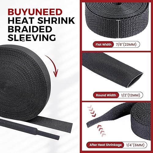 Miniatura 2 de Funda trenzada 21 de tela termocontraíble, tubo termorretráctil, protección contra abrasión, flexibilidad, arnés de cableado (12 pulgada de diámetro