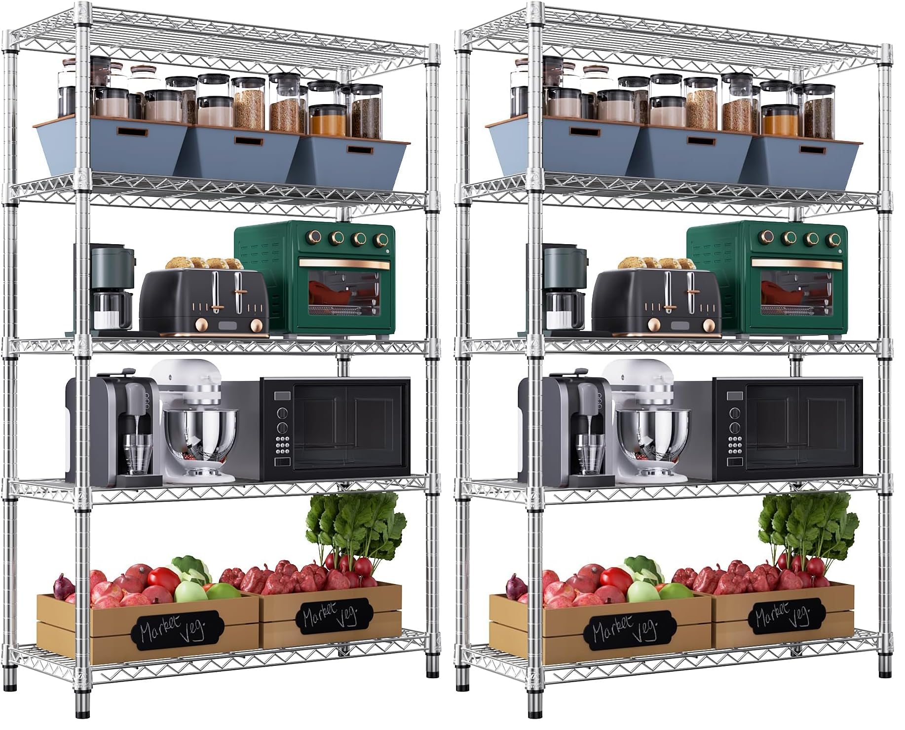 M MZG 1750 LBS Storage Shelves 5-Tier Utility Shelving Unit Steel Organizer Wire Rack for Home,Kitchen,Office,Garage, Capacity 17.7" D x 47.2" W x 72.3" H (Pack of 2)
