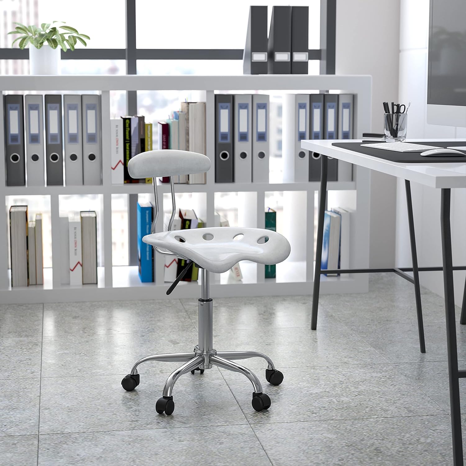Flash Furniture Silla de escritorio giratoria con asiento mecánico, color Plateado y Cromado adecuados