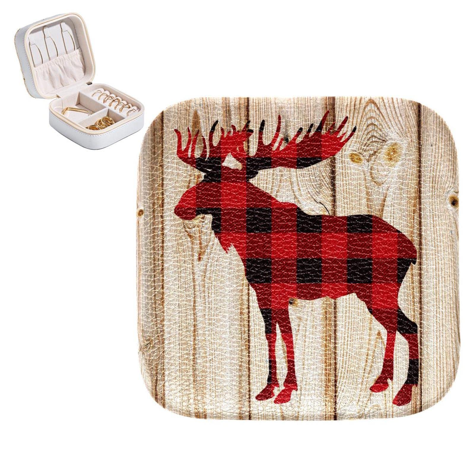 Boîte de rangement bijoux Noël en cuir cadeau idéal avec motif cerf