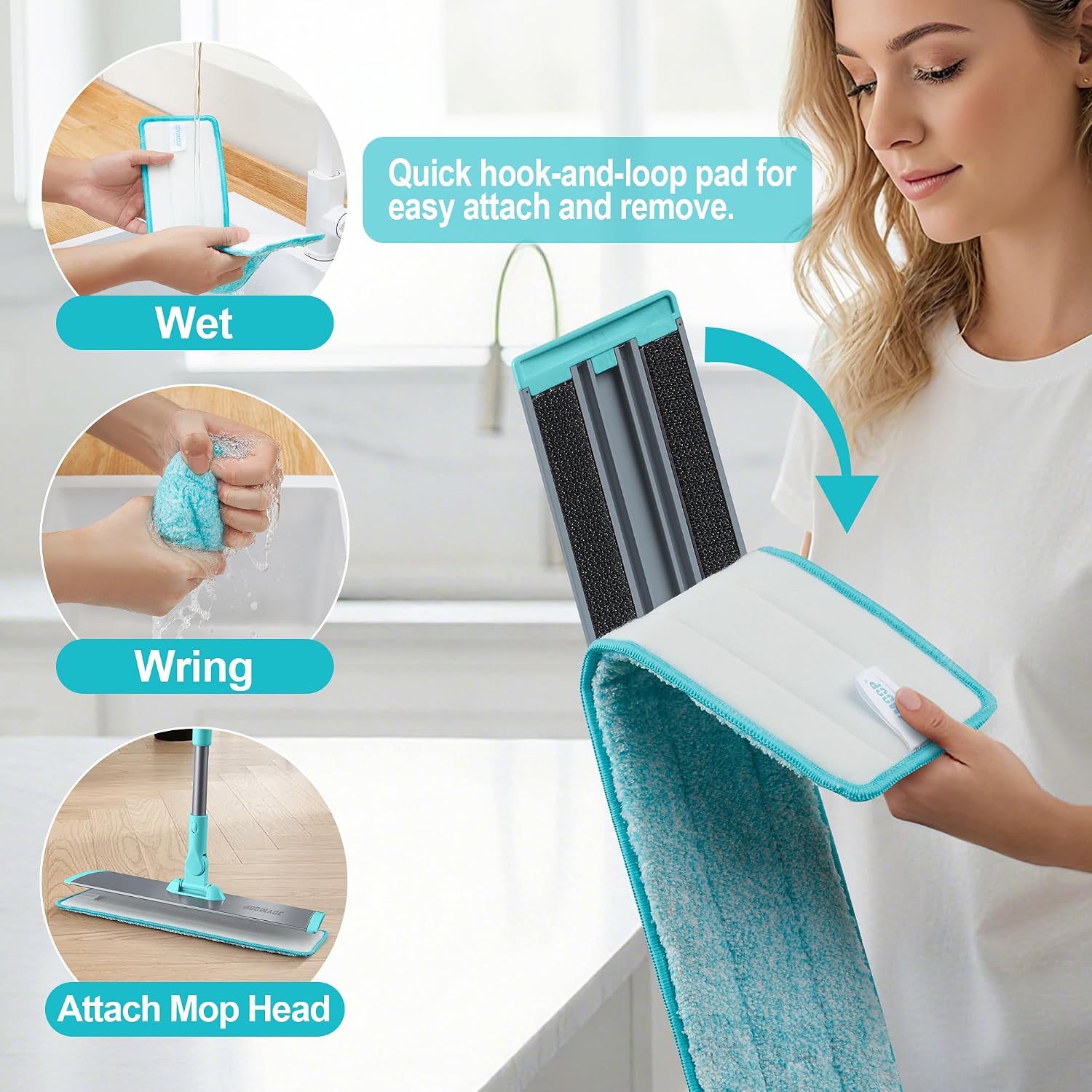 JOYMOOP 18 Inch Dust Mop for Hardwood Floors, Heavy Duty Industrial Wet Dry Mops with Telescopic Handle, Includes 5 Microfiber Mop Pads - Blue-Grey
