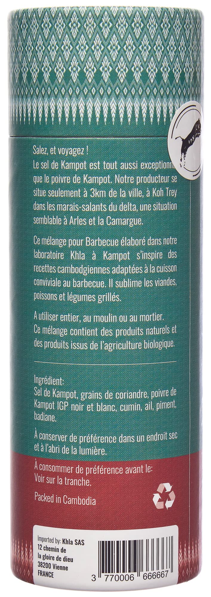 KHLA - Sel de Kampot - Mélange spécial Barbecue - 100% naturel - Tube 150g