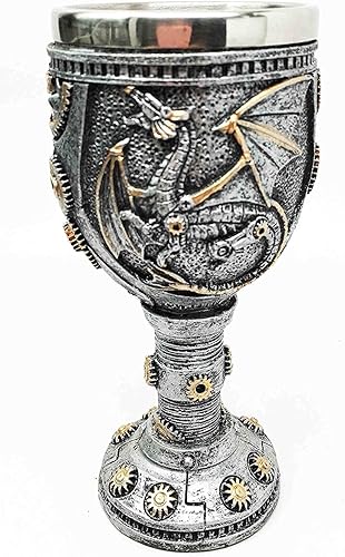 Steampunk Robotic Cyborg Dragon Eternal Voyage 5oz Bebida de vino Cáliz disponible en Yaxa Colombia