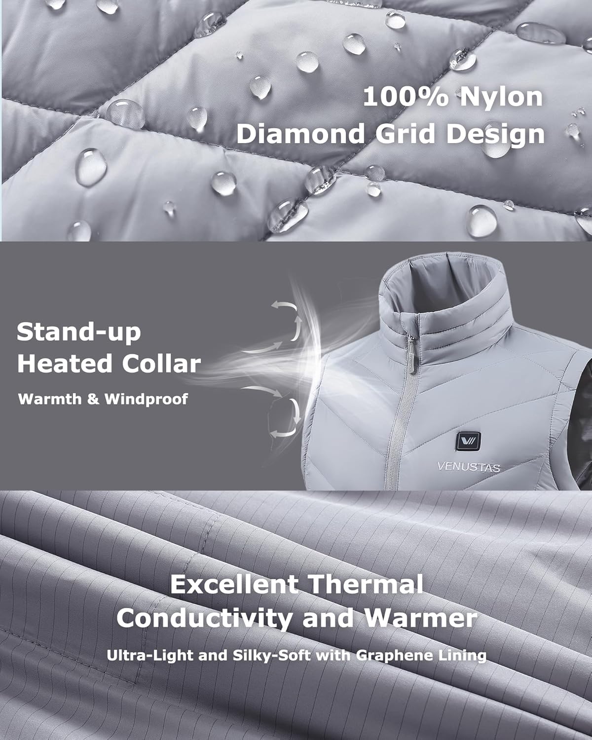 Venustas Quilted Heated Vest for Women with Battery, Lightweight Heated Clothing, Ladies' Rechargeable Electric Heating Vest - Image 4