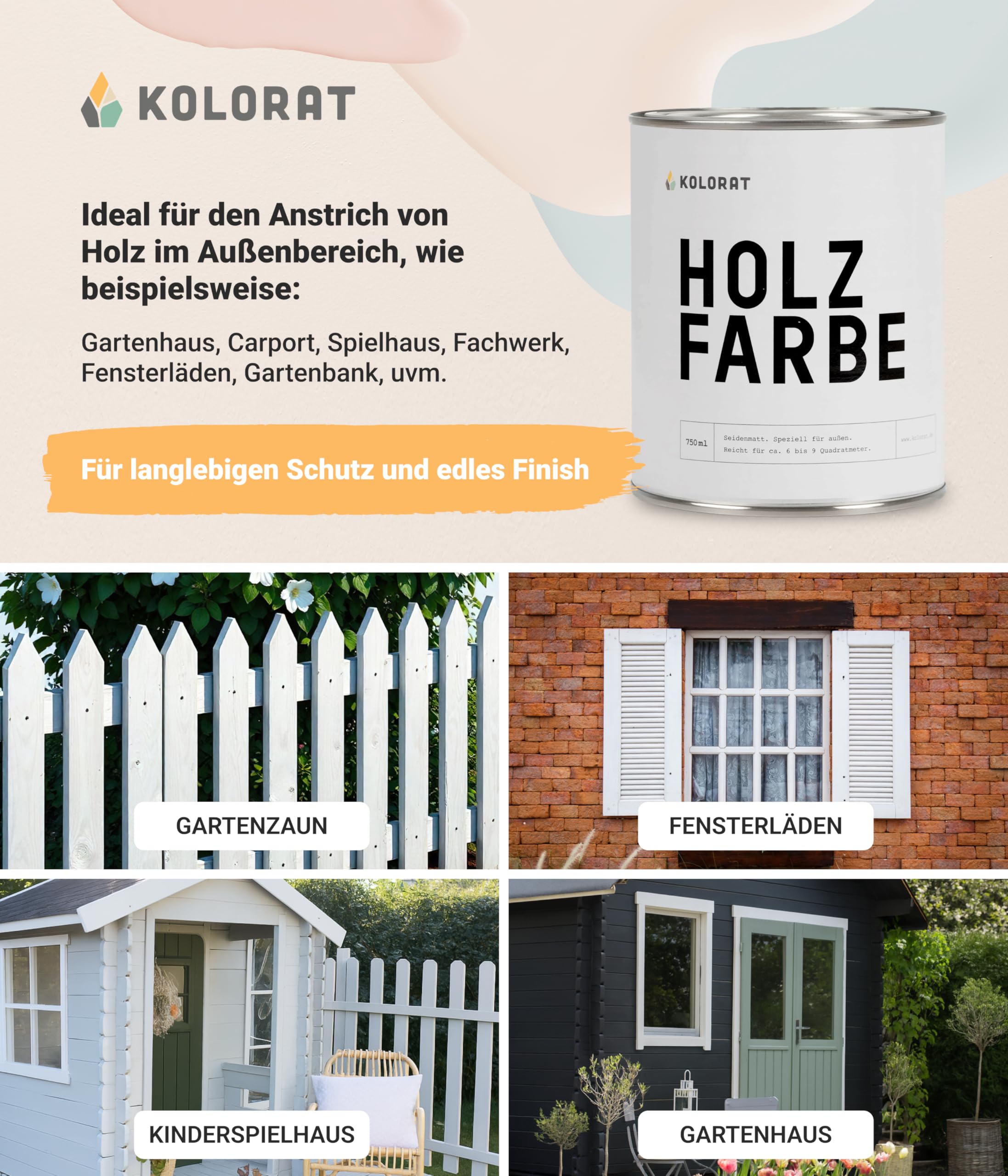 Kolorat® Holzfarbe, Frisches Salbeigrün 750ml - Wetterfeste Farbe für Außenanstriche - Wetterbeständiger Holzschutz - Perfekt für Holz im Außenbereich - Umweltfreundlich & wasserbasiert