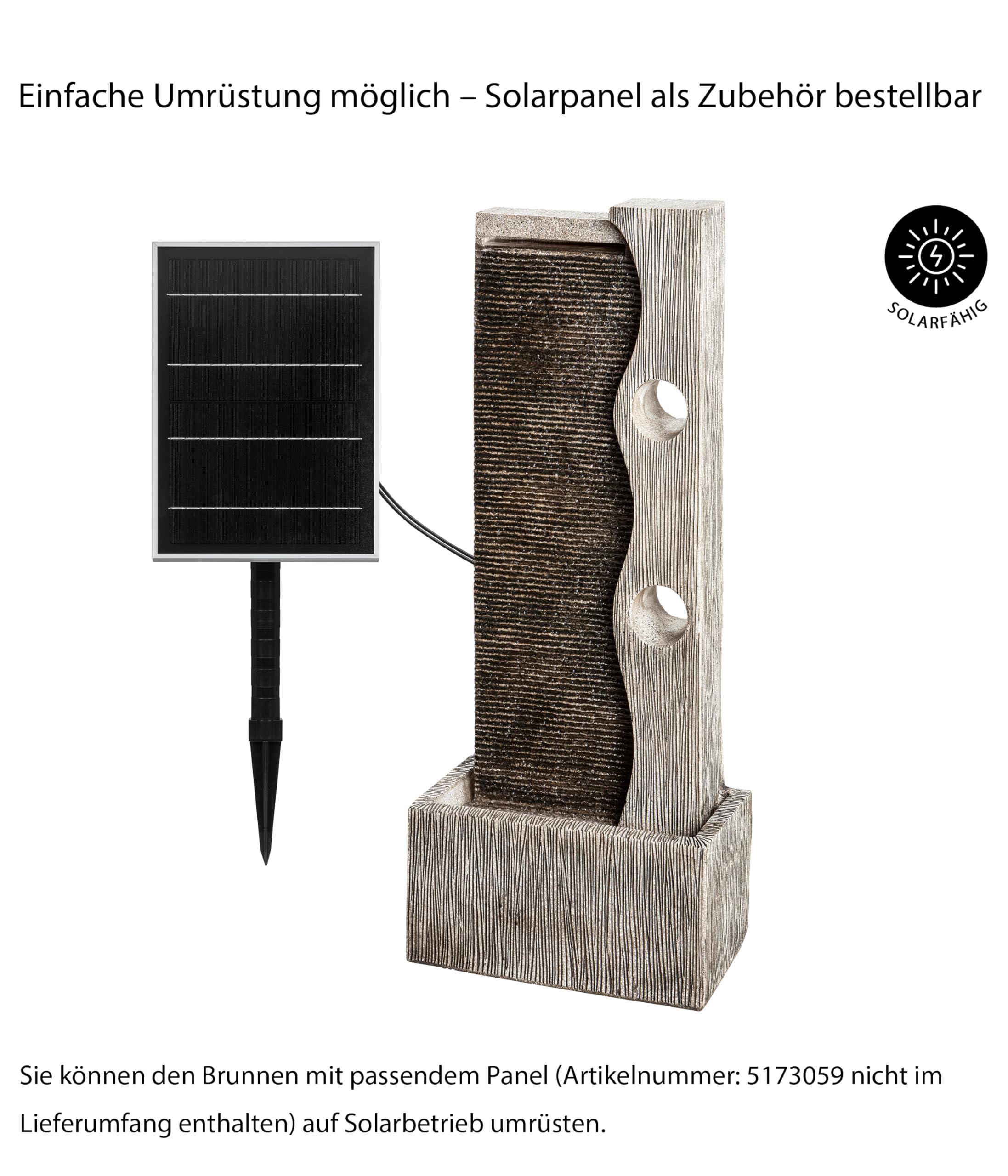 Dehner Gartenbrunnen Eclipse mit LED Beleuchtung, ca. 100 x 40 x 19.8 cm, Polyresin, grau