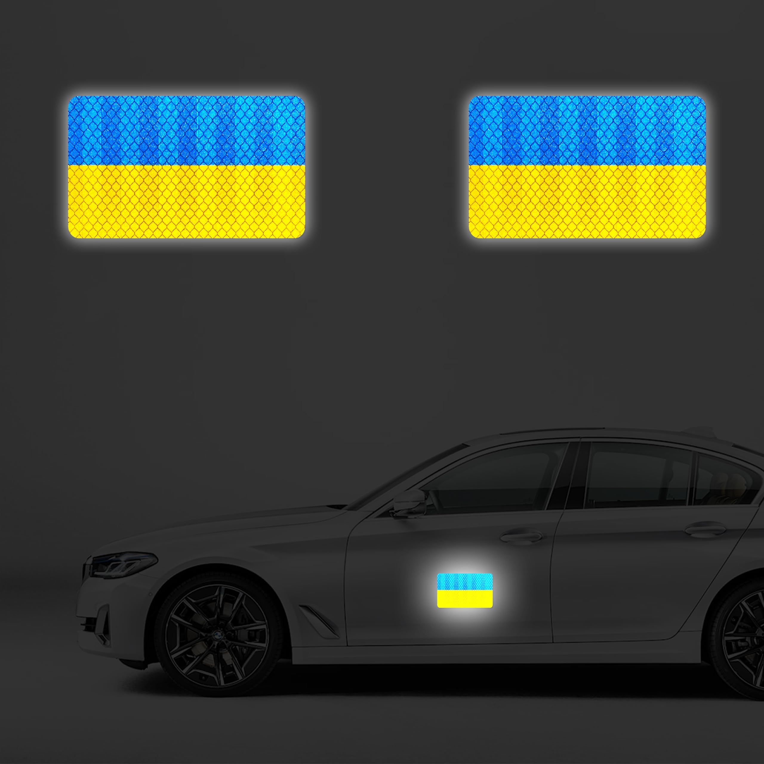 Bandiera ucraina magnetica altamente riflettente per auto, 2 magneti, senza adesivo