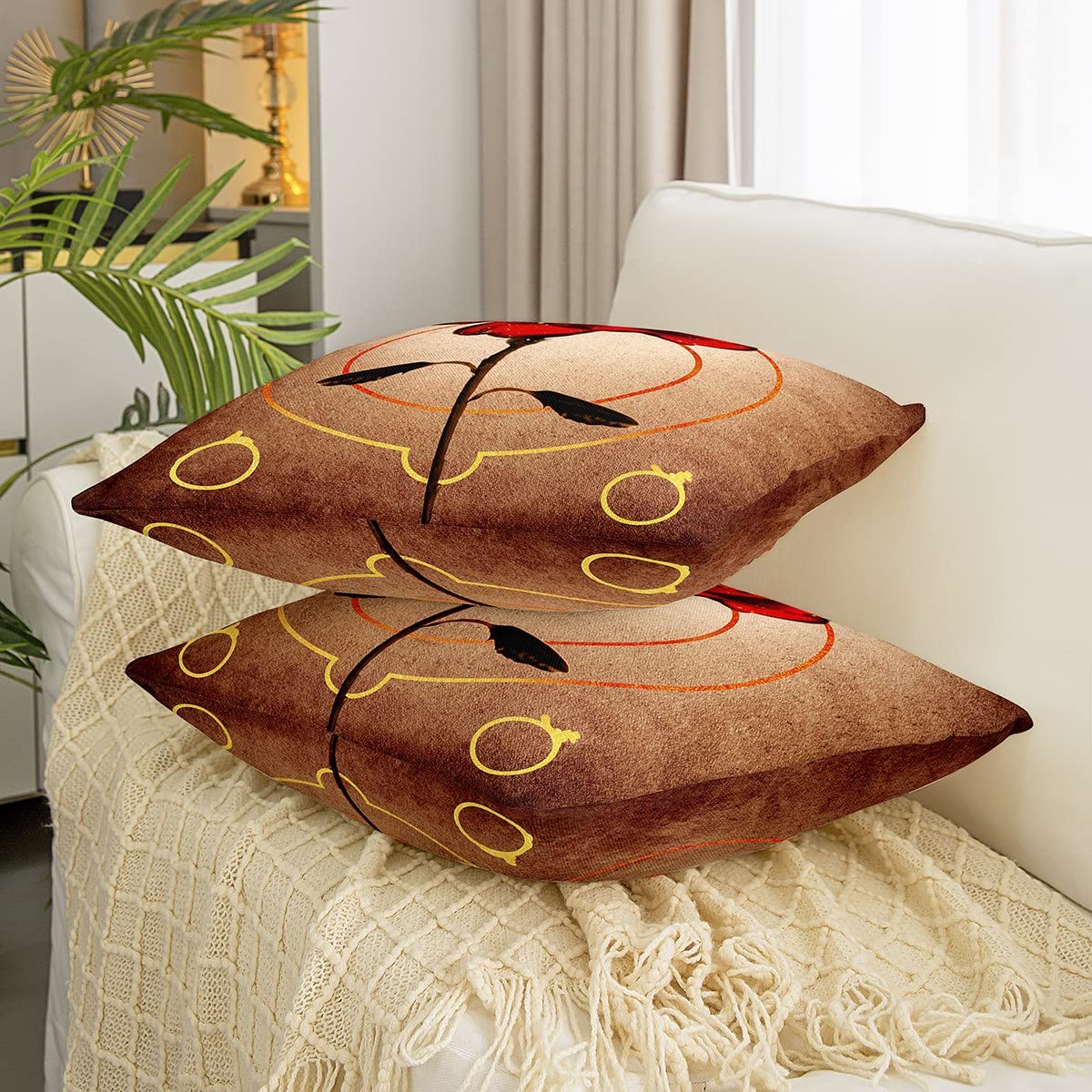 Demetex Set di 2 federe in peluche rosso, 66 x 26 cm, morbide, quadrate, natalizie, decorative, in finta pelliccia, per camera da letto e soggiorno, 66 x 66 cm, rosso