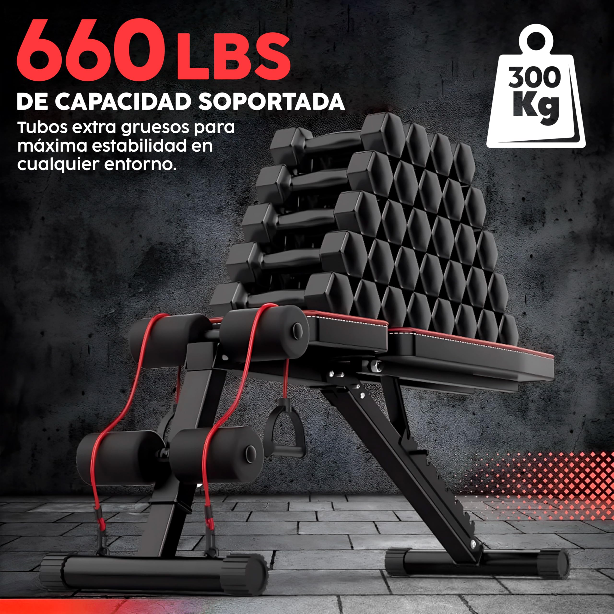 EveryKip Banco de Musculación Ajustable y Plegable para Pesas y Mancuernas, Banco de Pesas Multifunción Gimnasio en Casa, Entrenamiento 7 en 1,Regulable, Abdominales Red Para Gatos 8x3m