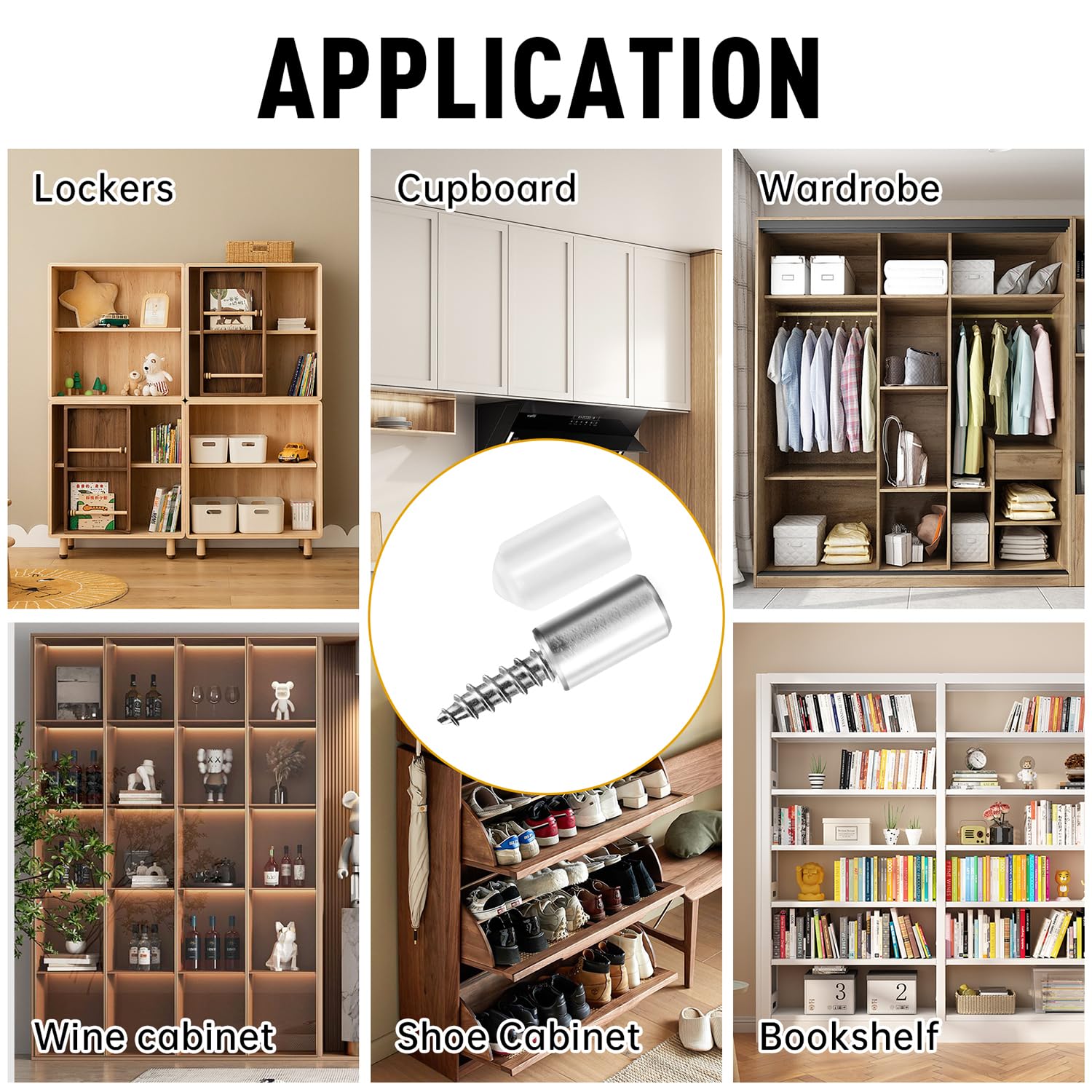 60 Pcs Shelf Pins with Non-Slip Sleeve, Self Tapping Screw Shelf Support Pegs for Kitchen & Bookcase Shelf Cabinet Furniture Closet Bracket Pegs — Amazon image 2