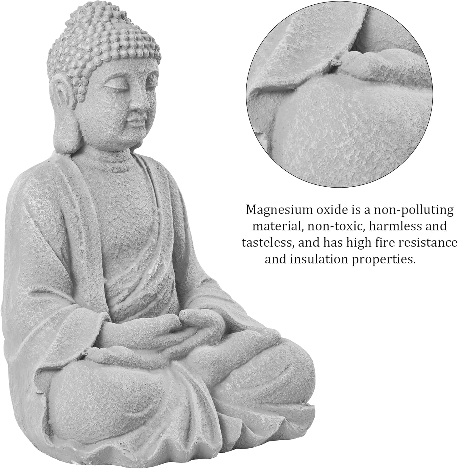 TOETOL Zen Garden Asian Buddha Statue Outdoor Indoor Yard Decor 20” High Patio Deck Sculptures Magnesium Oxide Stone Grey Home Entryway Hallway - Image 4