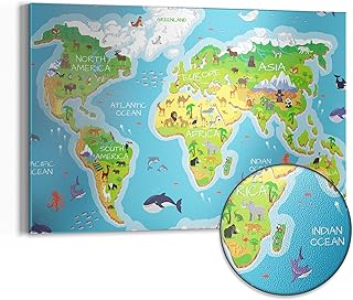 DEQORI Metall Magnettafel | 60x40 cm cm groß | Motiv Kindgerechte Weltkarte | Whiteboard für alle Magnete | Magnetboard Wand-Tafel für Küche & Büro | Design Magnetwand Pinnwand magnetisch
