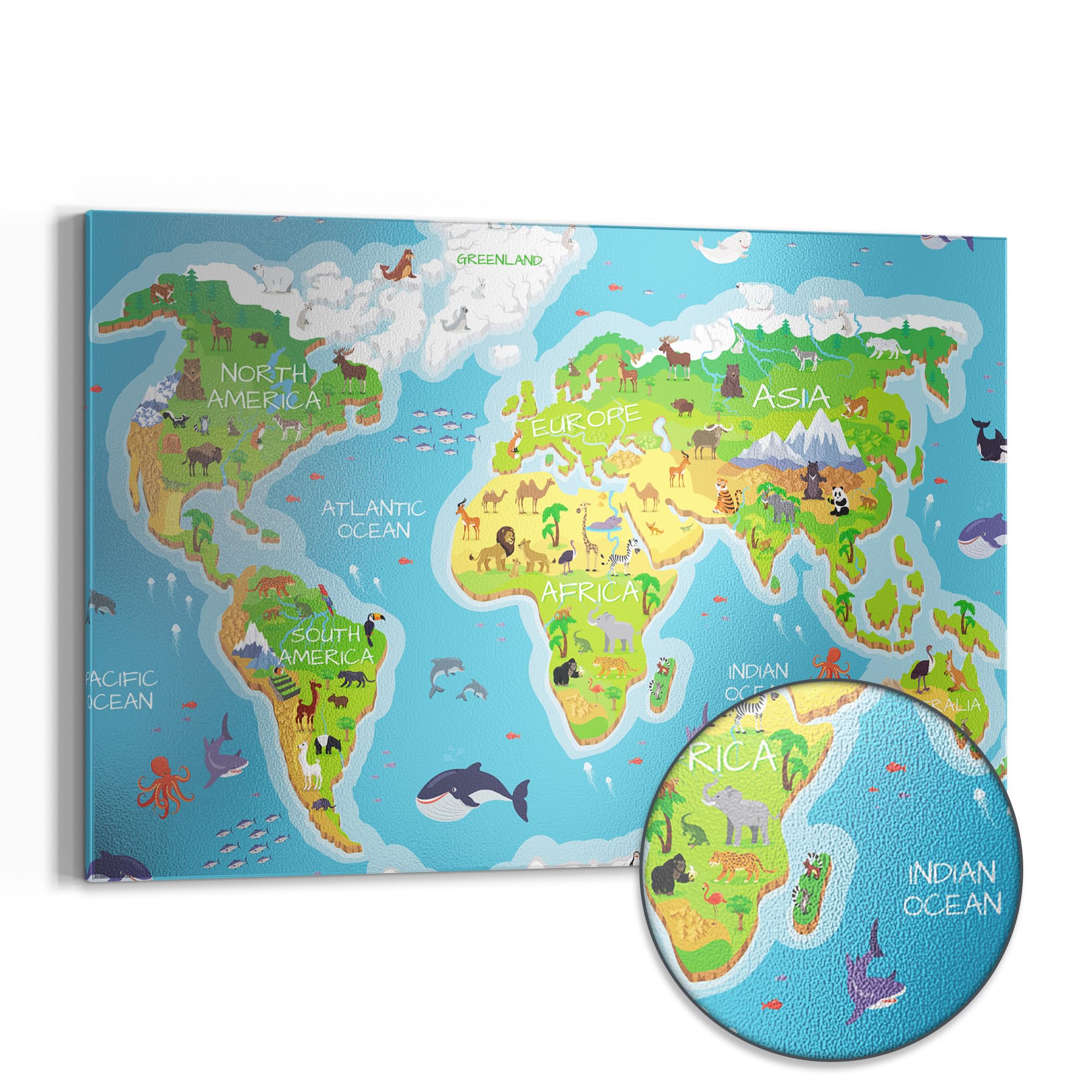 DEQORI Pizarra magnética de metal, 60 x 40 cm, diseño de mapa del mundo infantil para todos los imanes, pizarra magnética de pared para cocina y oficina, diseño magnético