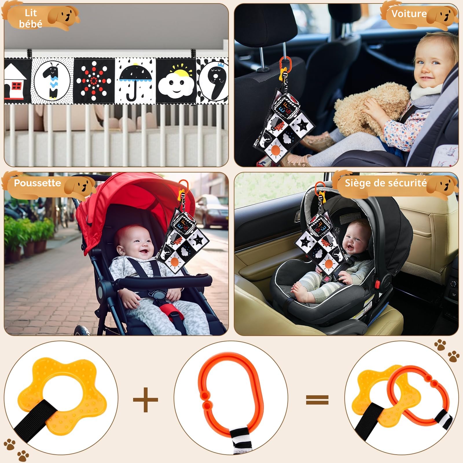 Collazoey Black Noir et Blanc Bébé Montessori, Livres D'éveil Sensoriel Bébé, 0-3-6-12 Mois Livre D'eveil Double Face en Tissu, Livr e Doux Froissé, Cadeau Parfait pour Bébé 0-12 Mois