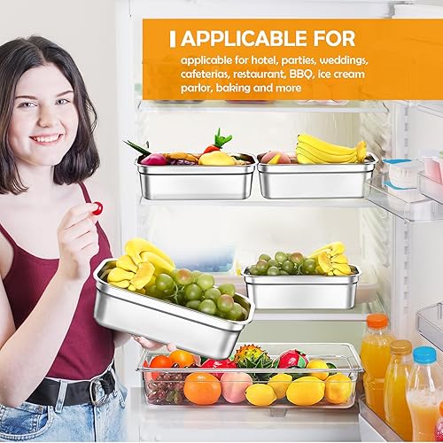 Miniatura 6 de Suttmin 8 recipientes de alimentos de acero inoxidable con tapas, sartenes de hotel de tamaño 13 para mesa de vapor, recipientes de metal para