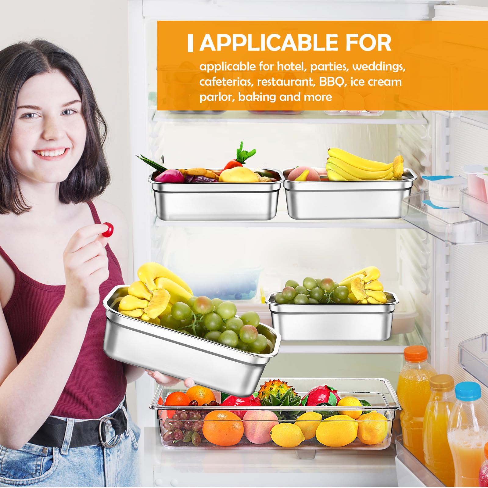 8 Stück Hotelpfanne, 1/3 Größe, Edelstahlbehälter, Dampftischpfanne, Catering-Tabletts mit Deckel, Edelstahl-Gefrierbehälter für Party, Restaurant, Küche, kommerzielles Buffet, Servieren (10,2