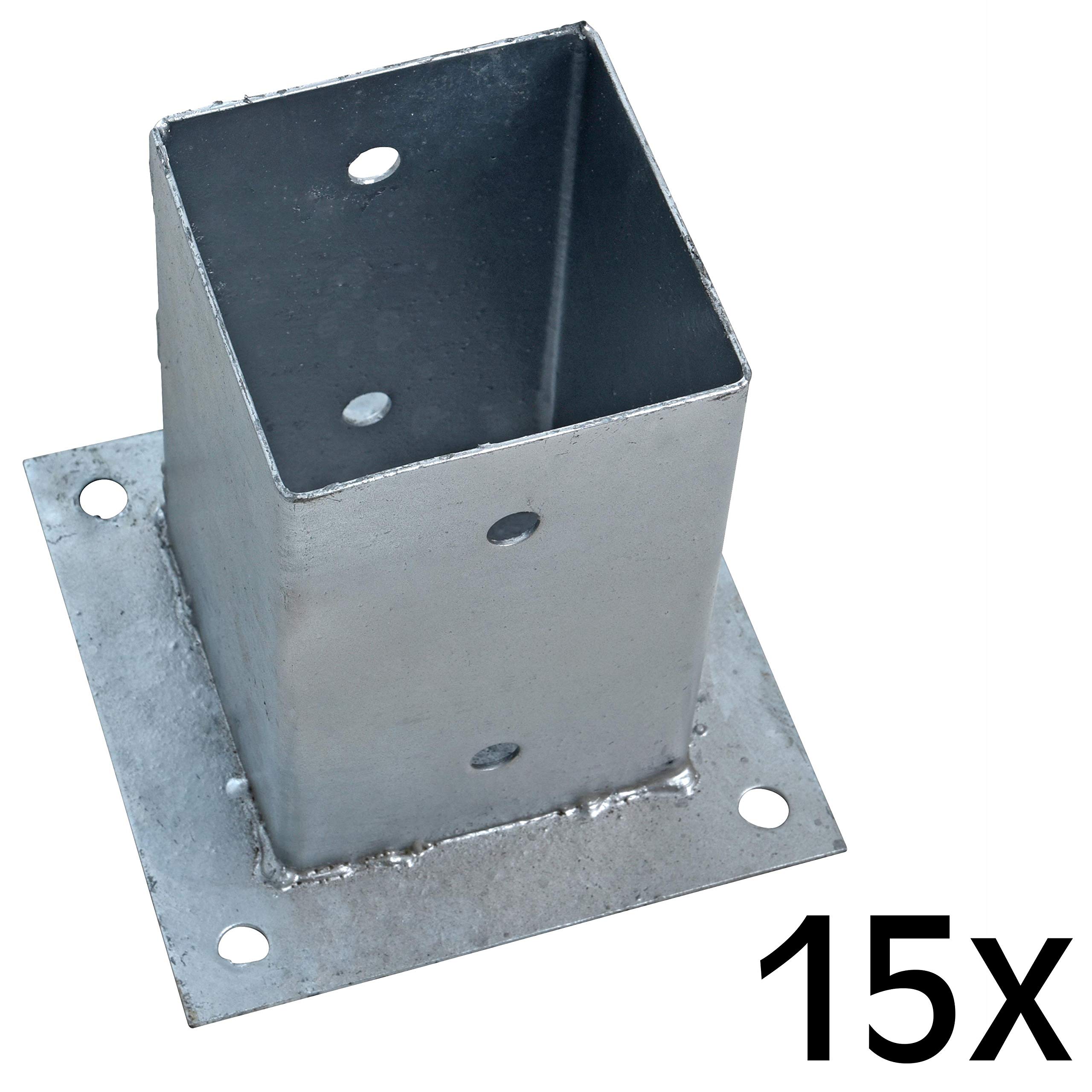 ESTEXO Aufschraubhülse Pfostenhülse 15x Pfostenträger Bodenhülse Aufschraubbodenhülse Hülse Pfostenschuh eckig (101 x 150 mm)