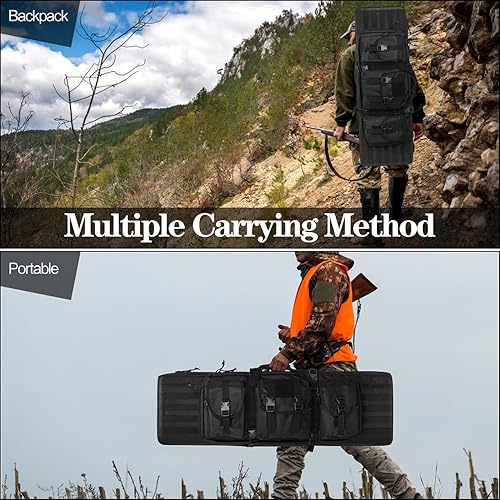 Miniatura 6 de Bolsa de rifle doble de 364246 pulgadas, mochila táctica para rifle largo, funda portátil para escopeta para almacenamiento y transporte de armas de