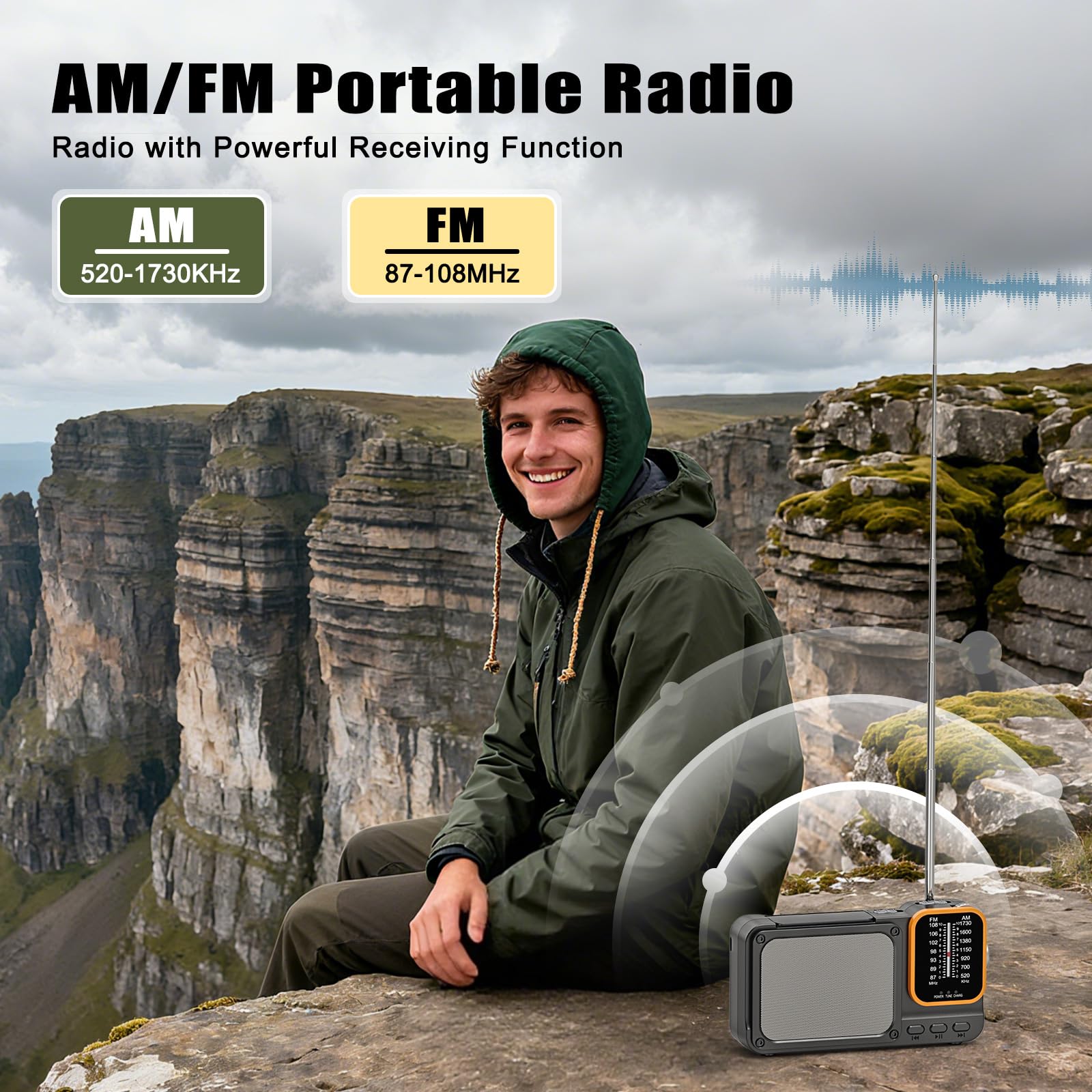 Tendak Radio Portatile FM/AM Ricaricabile 2400mAh Bluetooth Luce Lettura TF