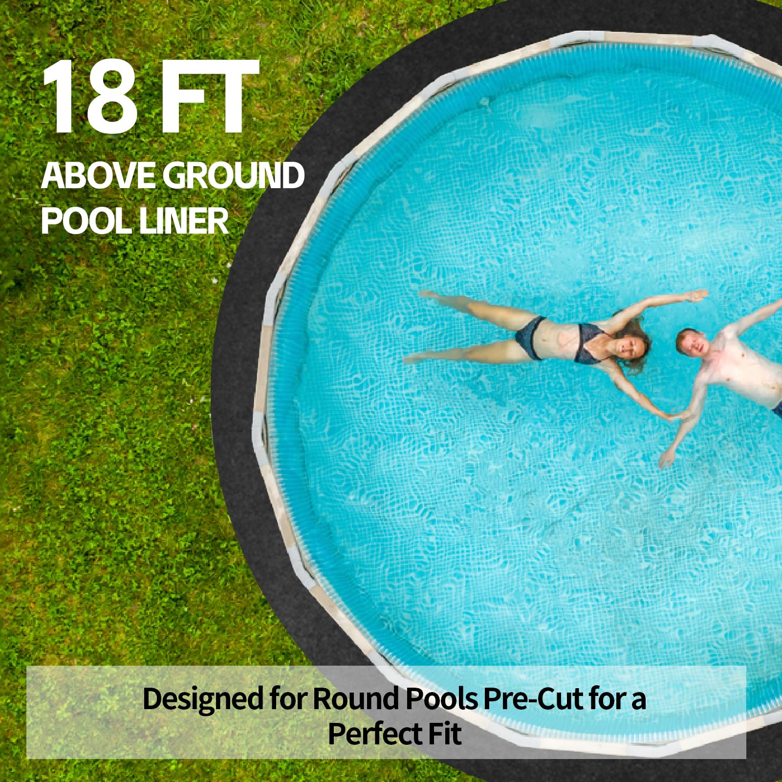 Tapis de piscine rond de 5,5 m, tapis épais pour piscine hors sol, tapis de piscine robuste pour piscine résistante aux perforations, prolonge la durée de vie de la doublure, noir (5,5 m)