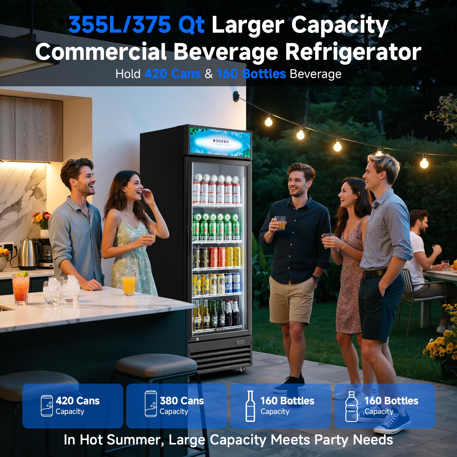 Bodegacooler Beverage Refrigerator, 355l/375 Qt Commercial Refrigerator For Kitchen, Home,Office And Garage, 420 Cans & 160 Bottles Display Refrigerator For Beer,Soda, Bar Cooler With Soft LED Light. on Fridge.com - View 3