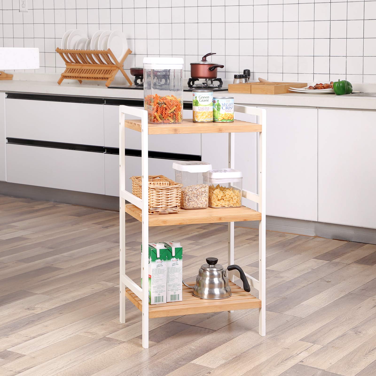 SONGMICS Scaffale Portaoggetti in Bambù a 3 Ripiani, per Bagno, Cucina, Camera da Letto - 45 x 31,5 x 80 cm BCB73Y