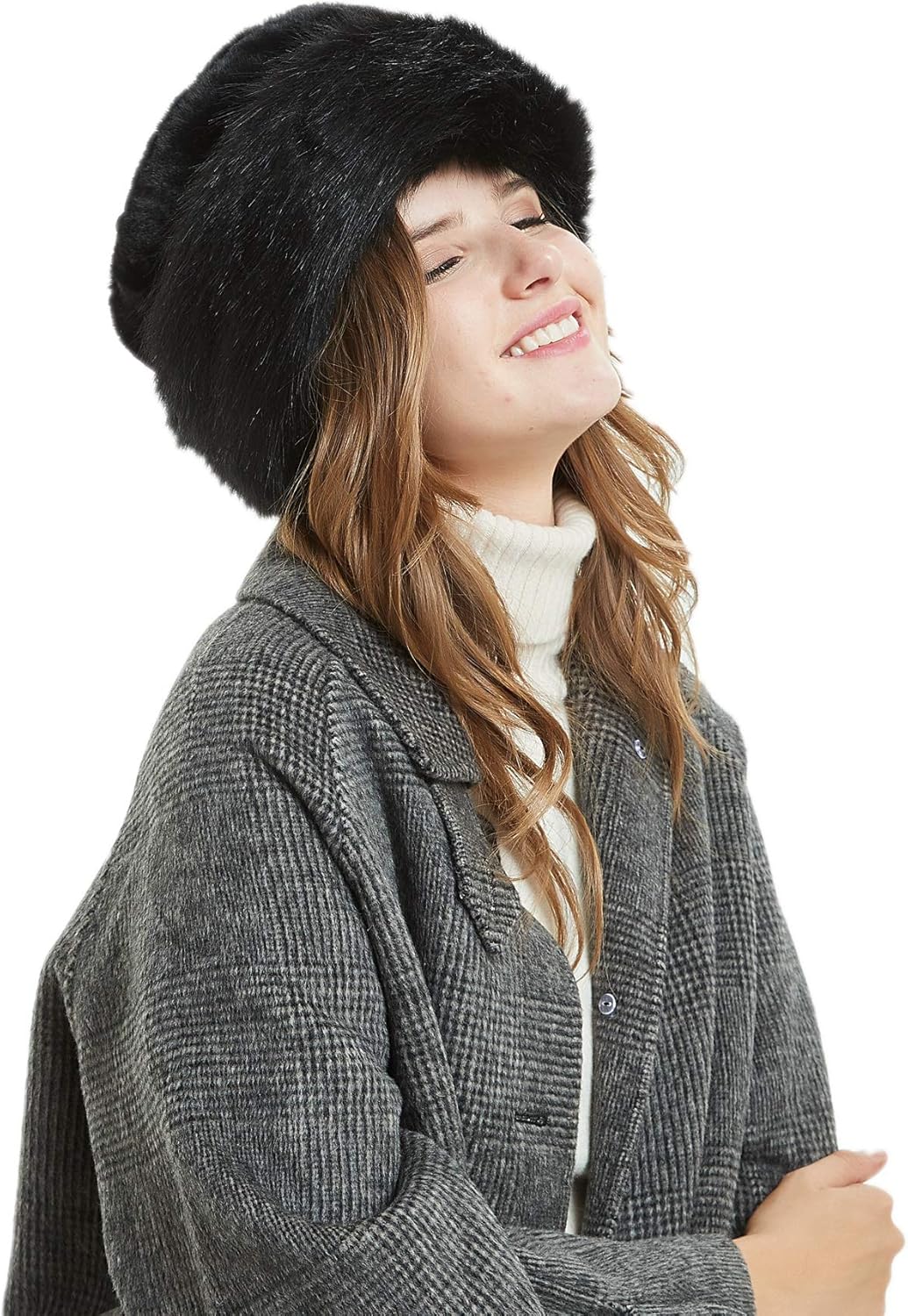 sy soul young Women's Leopard Faux Fur Hats Fluffy Bucket Hat Russian Style for Winter - Image 4