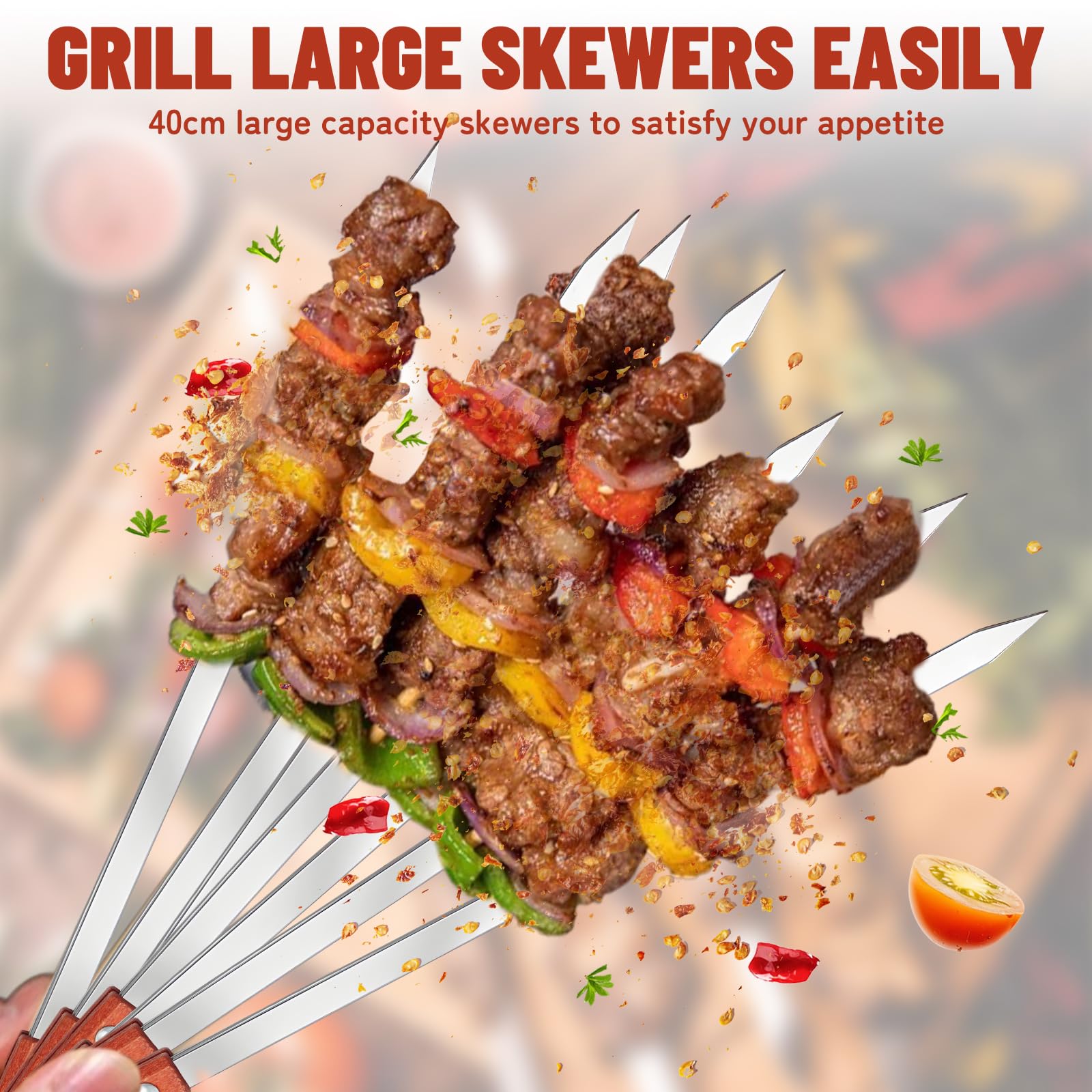 8 Pezzi Spiedini Riutilizzabili 40cm, Spiedini per Barbecue, Spiedini Griglia, Spiedini Grigliati in Acciaio Inox, Accessori Barbecue per Shish Kebab Verdure Pane Salsicce