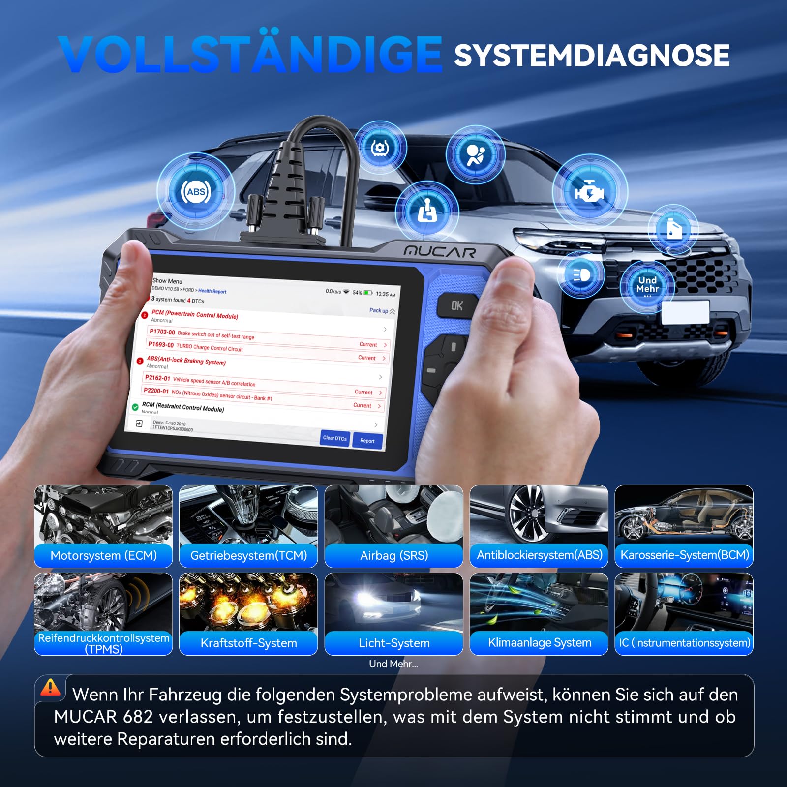 OBD2 Diagnosegerät, MUCAR 682 Diagnosegerät Auto Mit Volle Systemdiagnose Und 20 Reset-Funktion, Auto Diagnosegerät Für Aktives Testen, CANFD-Protokoll, Kostenlos Aktualisieren