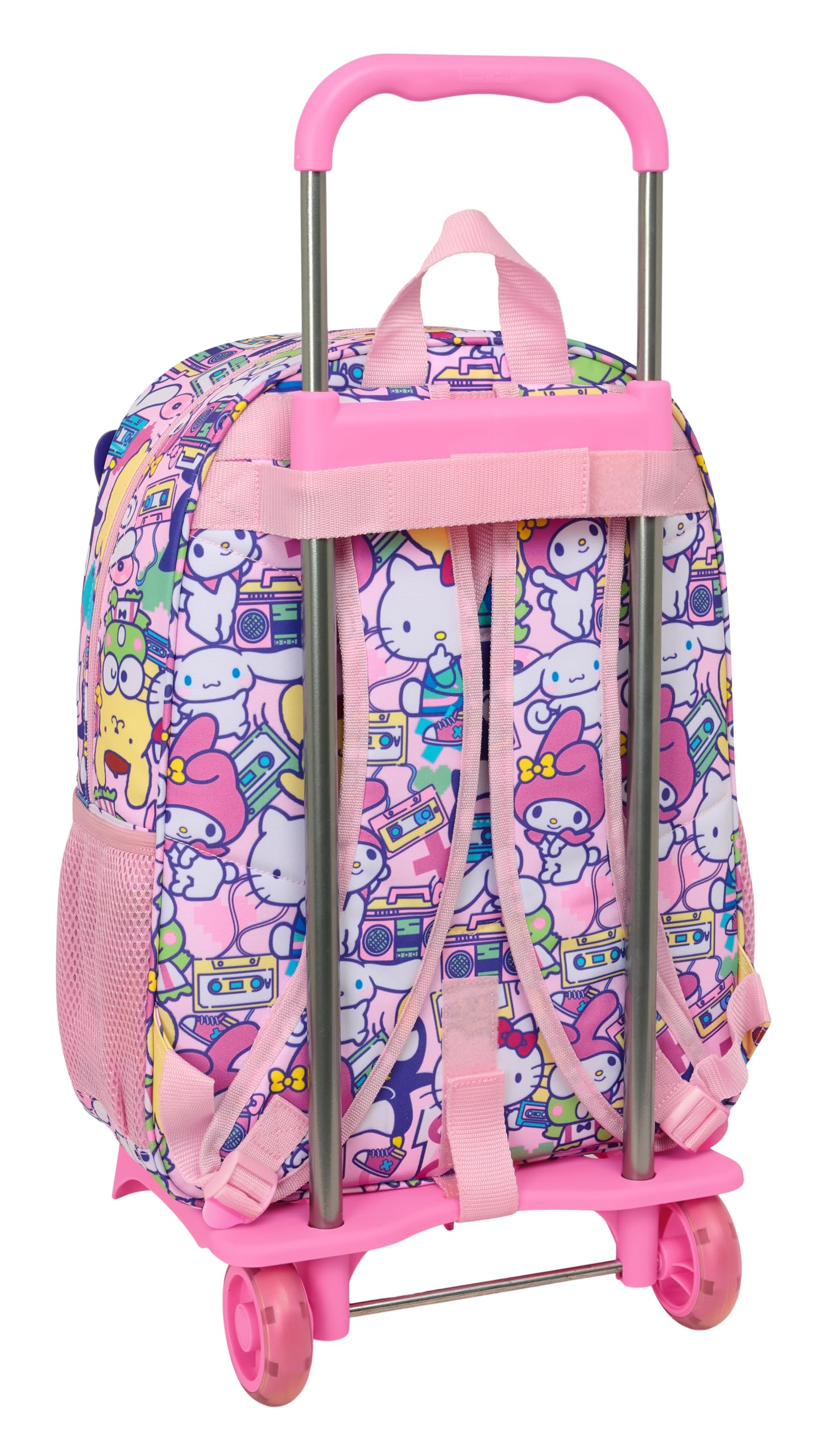 HELLO KITTY & FRIENDS - Mochila Escolar Grande con Carro, Mochila Niño, Mochila Infantil, Adaptable a Carro, Ideal para Niños en Edad Escolar, Cómoda y Versátil, Calidad y Resistencia, 33x15x42 cm
