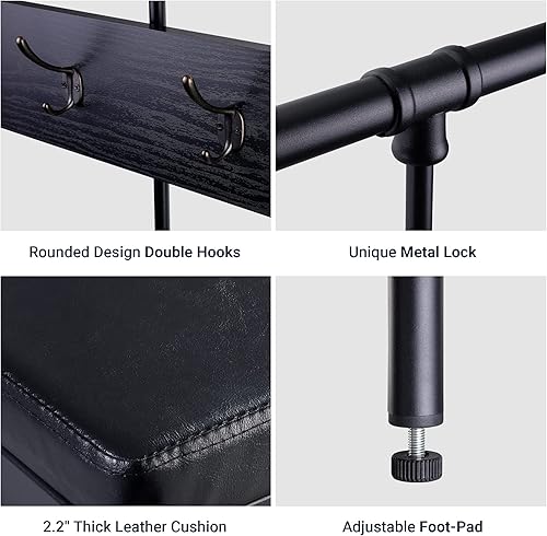 Miniatura 6 de Allewie Perchero para zapatos, árbol de pasillo independiente de 75 pulgadas, banco de entrada con estantes de almacenamiento, asiento tapizado