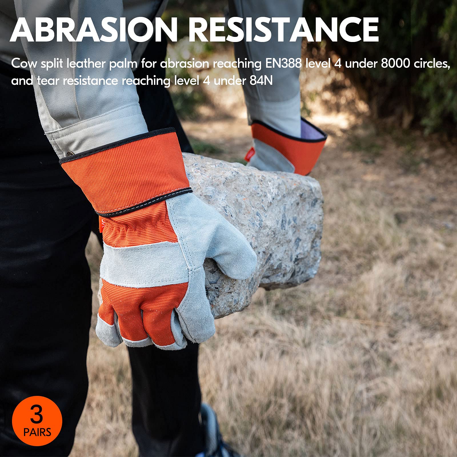 3 Paia Guanti Da Lavoro In Pelle - Antiurto, Antivibrazione, Per Edilizia E Giardinaggio (Taglia M, 3 Colori) - Foto 2