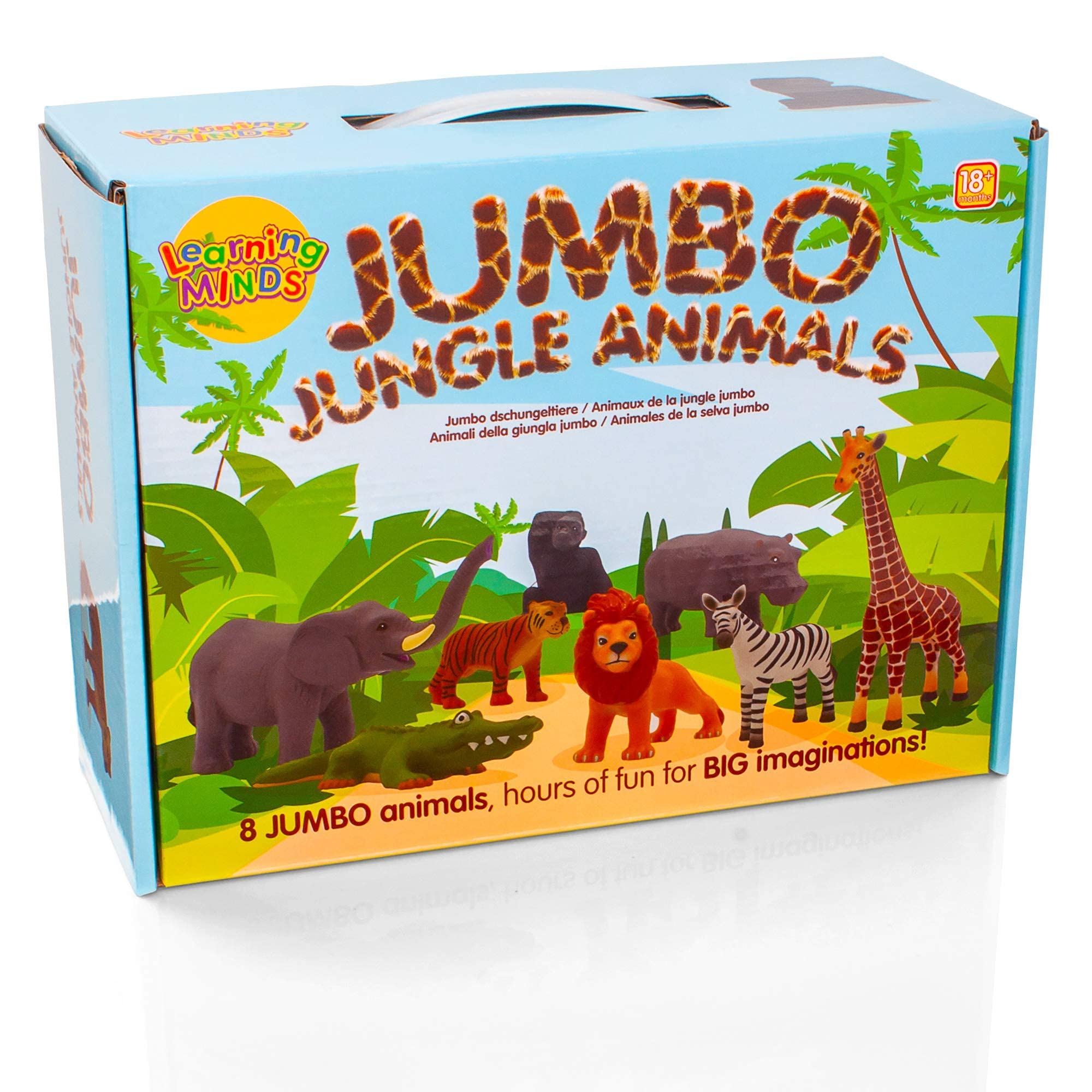 Learning Minds Set of 8 Jumbo Jungle Animal Figures Zoo Animals For 1
