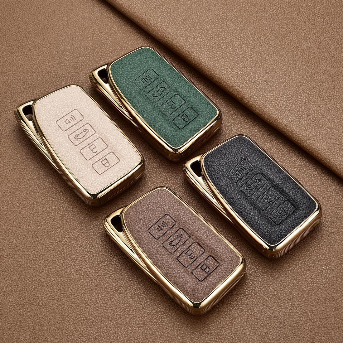 Key Fob Cover for Lexus with Key Chain, Upper Leather + Soft TPU Key Cover Case Shell for ES is GS NX RX RC GX LX 570 200 250 300 350 h F Sport, 4 Buttons (Brown) - Image 8