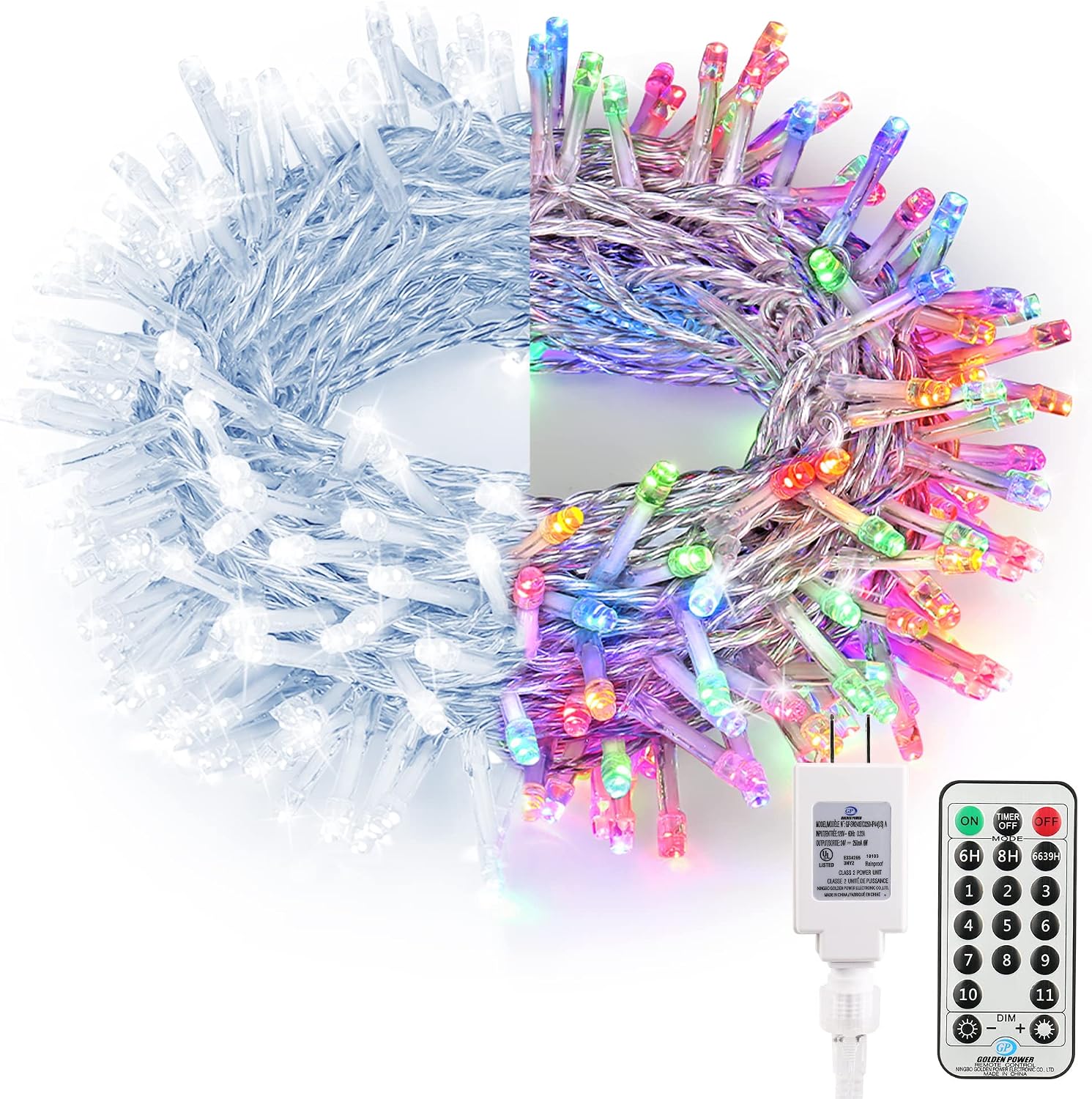 Brizled Color Changing Christmas Lights, 65.67ft 200 LED Dual Color Christmas Tree Lights with Remote, Cool White & Multicolor 11 Function Xmas String Lights Indoor Outdoor for Xmas Party Home Wedding