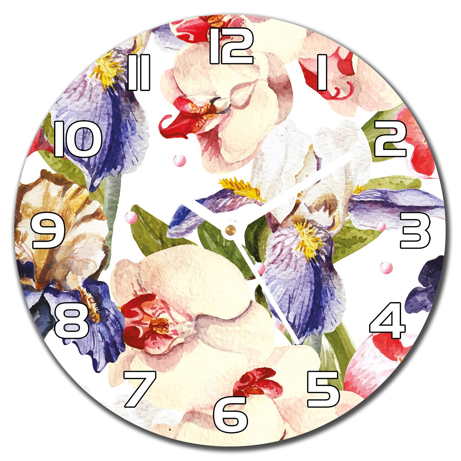 Horloge murale cuisine et salon en verre 30 cm au design orchidée florale zen